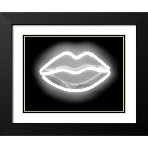 Neon Lips WB Black Modern Wood Framed Art Print with Double Matting by Carr, Hailey