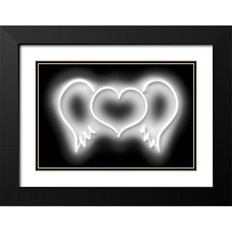 Neon Heart Wings WB Black Modern Wood Framed Art Print with Double Matting by Carr, Hailey