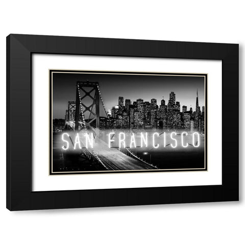 Neon San Francisco WB Black Modern Wood Framed Art Print with Double Matting by Carr, Hailey