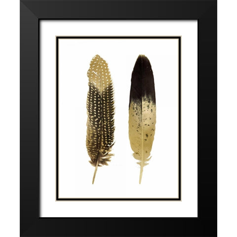 Gold Feather Pair Black Modern Wood Framed Art Print with Double Matting by Bosco, Julia