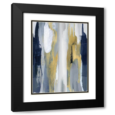 Converge Blue and Gold I Black Modern Wood Framed Art Print with Double Matting by Hanson, Jackie