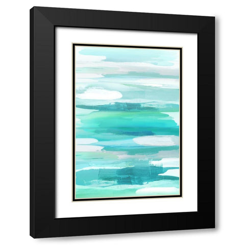 Glide Aqua Black Modern Wood Framed Art Print with Double Matting by Hanson, Jackie