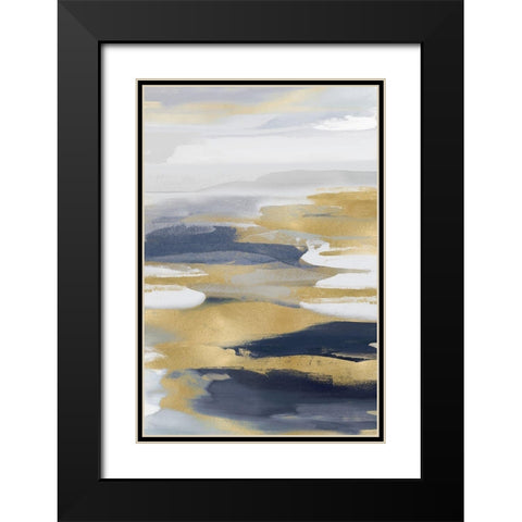 Intuition Blue and Gold I Black Modern Wood Framed Art Print with Double Matting by Hanson, Jackie
