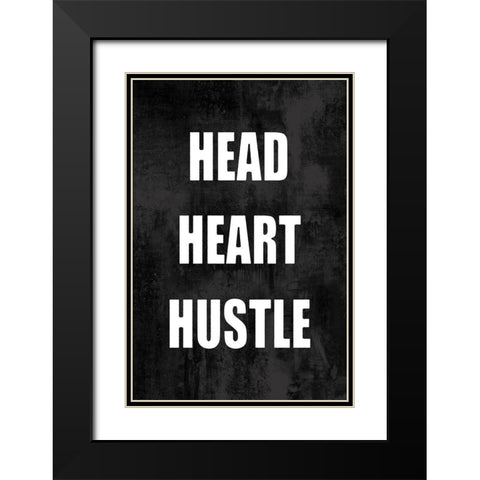 Head Heart Hustle on Black Black Modern Wood Framed Art Print with Double Matting by MacDowell, Jamie