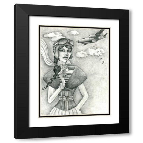 The Aviator (Drawing) Black Modern Wood Framed Art Print with Double Matting by Goddess, Jami