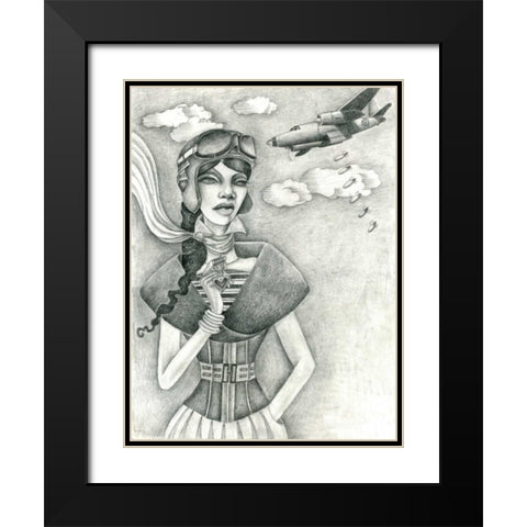 The Aviator (Drawing) Black Modern Wood Framed Art Print with Double Matting by Goddess, Jami