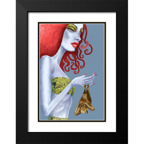 Bat Black Modern Wood Framed Art Print with Double Matting by Goddess, Jami