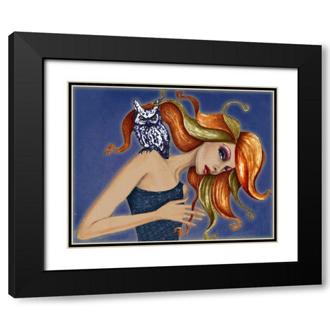 Girl with Owl Black Modern Wood Framed Art Print with Double Matting by Goddess, Jami