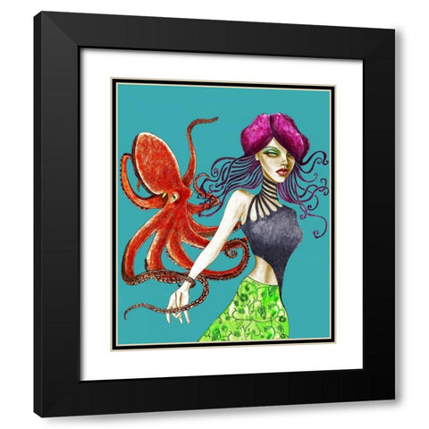 Octopus Black Modern Wood Framed Art Print with Double Matting by Goddess, Jami