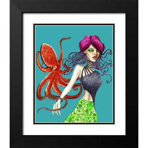 Octopus Black Modern Wood Framed Art Print with Double Matting by Goddess, Jami