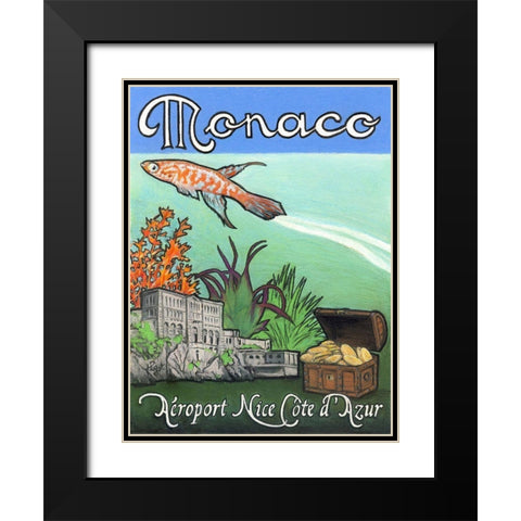 Monaco Travel Poster Black Modern Wood Framed Art Print with Double Matting by Got, Jean Pierre