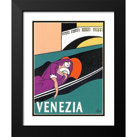 Venezia Black Modern Wood Framed Art Print with Double Matting by Got, Jean Pierre
