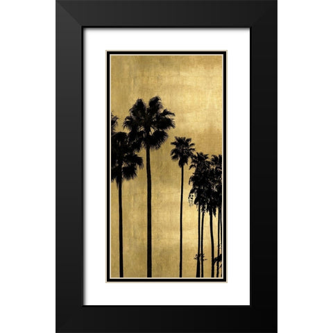 Palm Silhouette on Gold I Black Modern Wood Framed Art Print with Double Matting by Bennett, Kate
