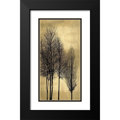 Tree Silhutette on Gold I Black Modern Wood Framed Art Print with Double Matting by Bennett, Kate