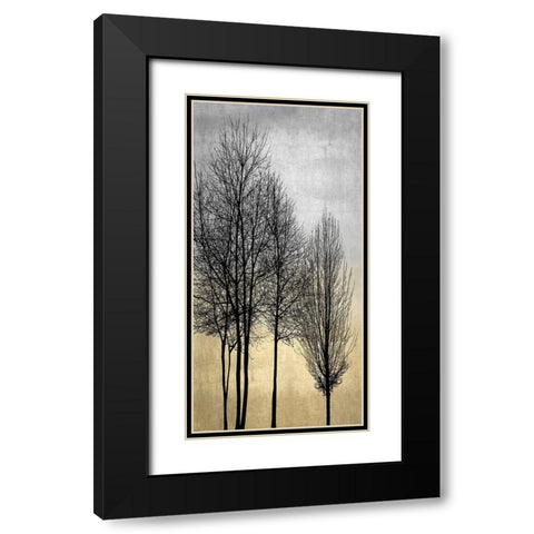 Trees on Silver and Gold I Black Modern Wood Framed Art Print with Double Matting by Bennett, Kate
