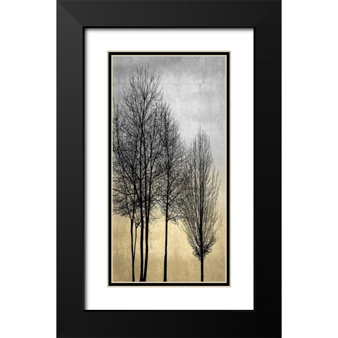 Trees on Silver and Gold I Black Modern Wood Framed Art Print with Double Matting by Bennett, Kate