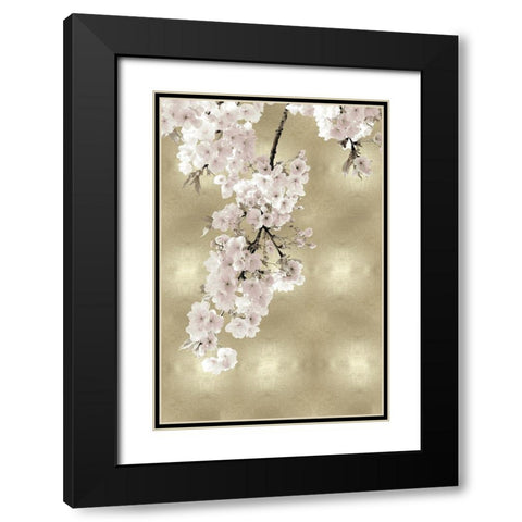 Pink Blossoms on Gold II Black Modern Wood Framed Art Print with Double Matting by Bennett, Kate