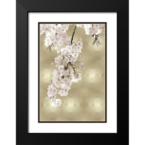 Pink Blossoms on Gold II Black Modern Wood Framed Art Print with Double Matting by Bennett, Kate