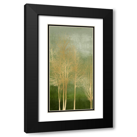 Gold Trees on Green Panel I Black Modern Wood Framed Art Print with Double Matting by Bennett, Kate