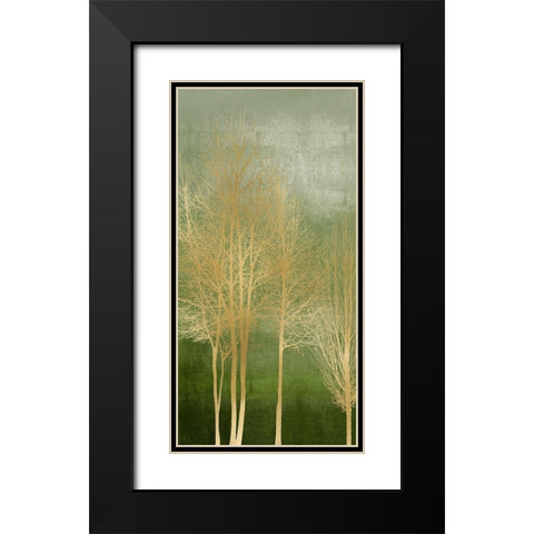 Gold Trees on Green Panel I Black Modern Wood Framed Art Print with Double Matting by Bennett, Kate