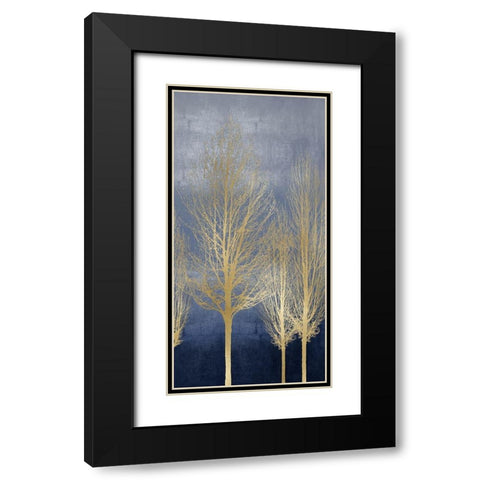 Gold Trees on Blue Panel II Black Modern Wood Framed Art Print with Double Matting by Bennett, Kate