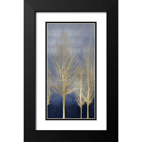 Gold Trees on Blue Panel II Black Modern Wood Framed Art Print with Double Matting by Bennett, Kate