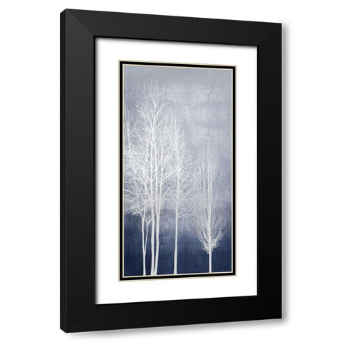 White Trees on Blue Panel I Black Modern Wood Framed Art Print with Double Matting by Bennett, Kate