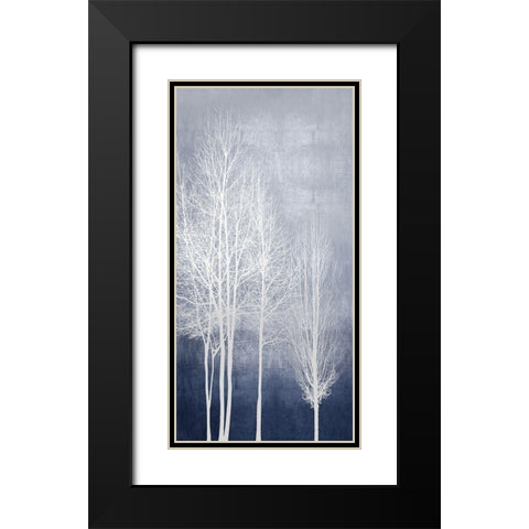 White Trees on Blue Panel I Black Modern Wood Framed Art Print with Double Matting by Bennett, Kate