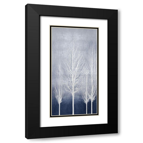 White Trees on Blue Panel II Black Modern Wood Framed Art Print with Double Matting by Bennett, Kate