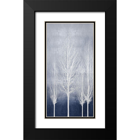 White Trees on Blue Panel II Black Modern Wood Framed Art Print with Double Matting by Bennett, Kate