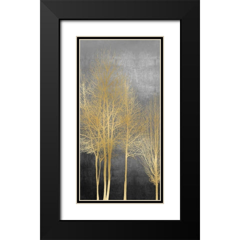 Gold Trees on Gray Panel I Black Modern Wood Framed Art Print with Double Matting by Bennett, Kate