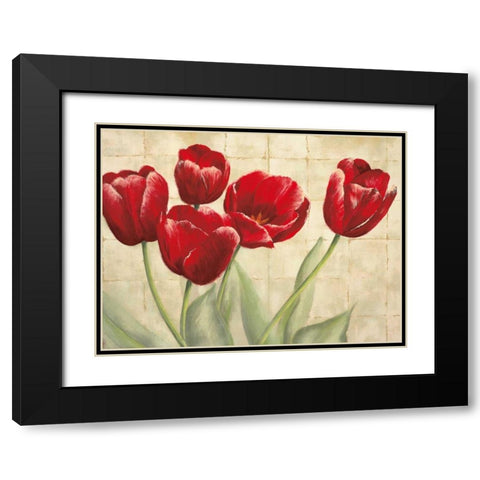 Red Tulips on Ivory Black Modern Wood Framed Art Print with Double Matting by Mckee, Lauren