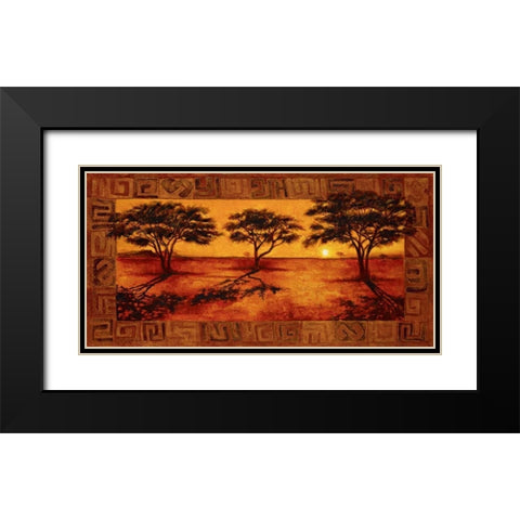 Serengeti Sunset Black Modern Wood Framed Art Print with Double Matting by Madou