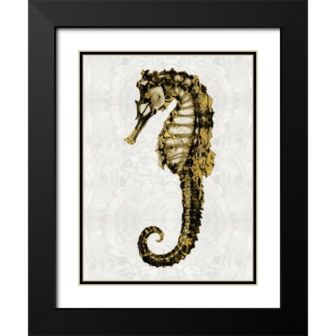 Golden Sea Horse I Black Modern Wood Framed Art Print with Double Matting by Miller, Melonie