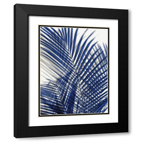 Palm Shadows Blue I Black Modern Wood Framed Art Print with Double Matting by Miller, Melonie