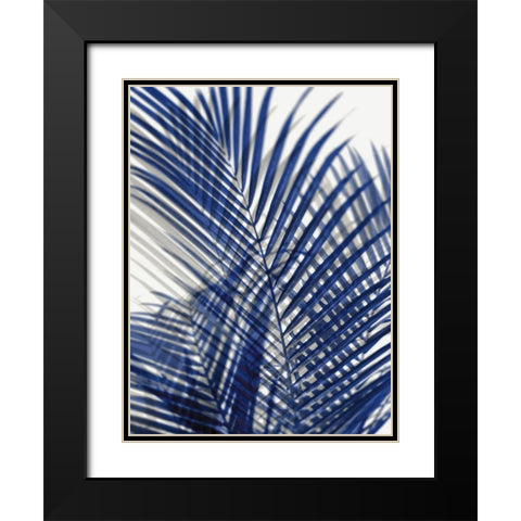Palm Shadows Blue I Black Modern Wood Framed Art Print with Double Matting by Miller, Melonie