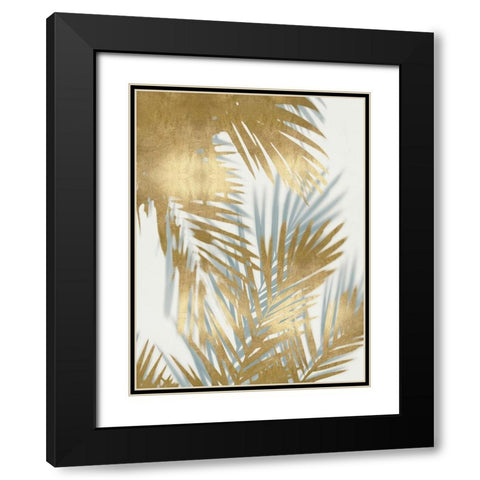 Palm Shadows Aqua on Gold II Black Modern Wood Framed Art Print with Double Matting by Miller, Melonie