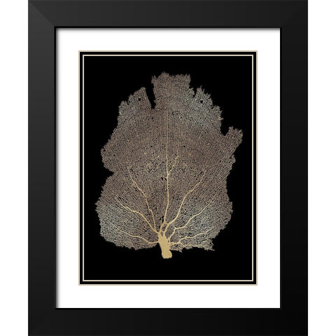 Sea Fan Gold on Black I Black Modern Wood Framed Art Print with Double Matting by Miller, Melonie
