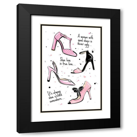 Shoe Quotes Black Modern Wood Framed Art Print with Double Matting by Pavlova, Martina