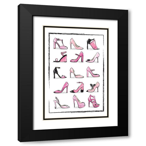 Pink Shoes Black Modern Wood Framed Art Print with Double Matting by Pavlova, Martina