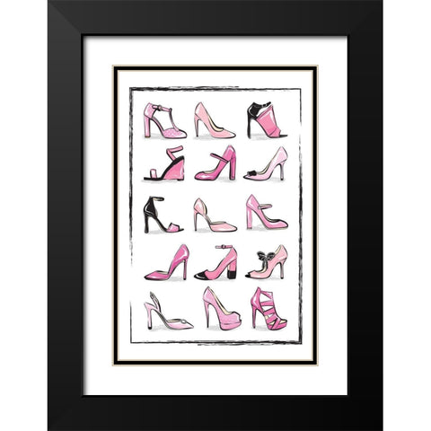 Pink Shoes Black Modern Wood Framed Art Print with Double Matting by Pavlova, Martina