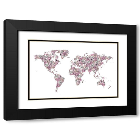 Peony Map Black Modern Wood Framed Art Print with Double Matting by Pavlova, Martina