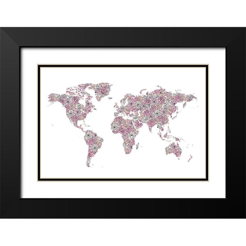 Peony Map Black Modern Wood Framed Art Print with Double Matting by Pavlova, Martina