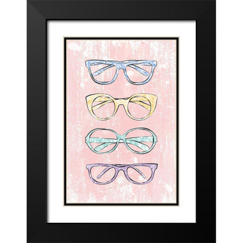 Pink Glasses Black Modern Wood Framed Art Print with Double Matting by Pavlova, Martina