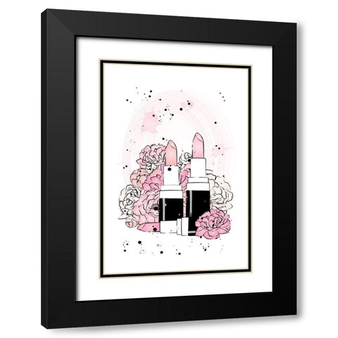 Peony Lipsticks Black Modern Wood Framed Art Print with Double Matting by Pavlova, Martina
