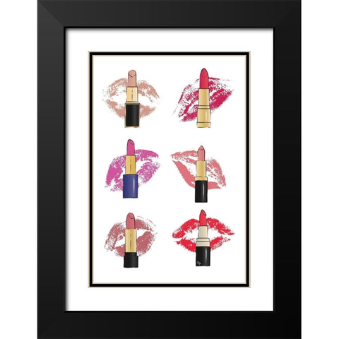 Lipsticks and Lips Black Modern Wood Framed Art Print with Double Matting by Pavlova, Martina