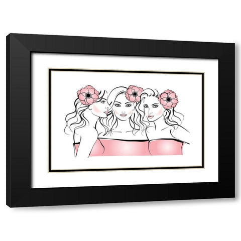 Flower Girls Black Modern Wood Framed Art Print with Double Matting by Pavlova, Martina