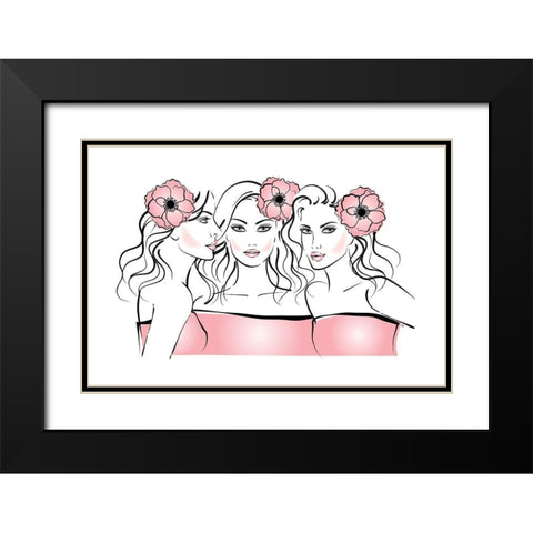 Flower Girls Black Modern Wood Framed Art Print with Double Matting by Pavlova, Martina