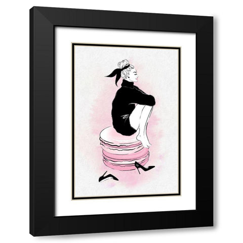 Macaron Girl Black Modern Wood Framed Art Print with Double Matting by Pavlova, Martina