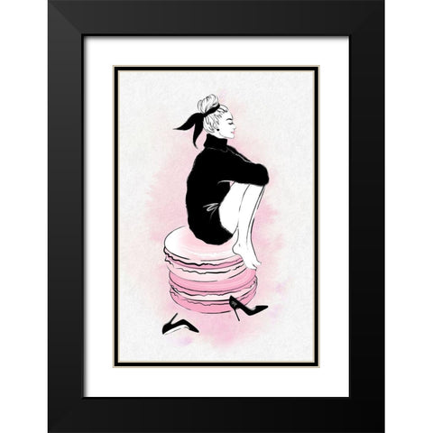 Macaron Girl Black Modern Wood Framed Art Print with Double Matting by Pavlova, Martina